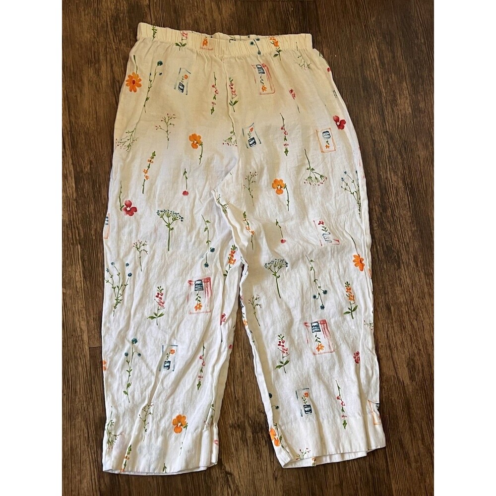 Floral Linen Pull On Elasticated Pants Pretty Size Large Stylish And Comfortable